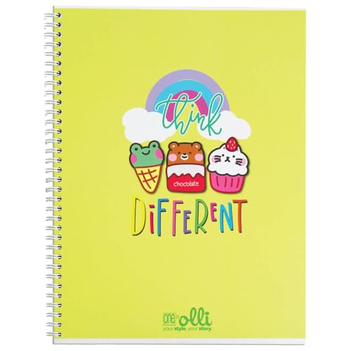 VARZI Olli X One Color "Funny Friends" Maxi-Heft, A4, Spiralbindung, 100 g/m², 24 + 1 Blatt, illustrierter Einband, innen liniert 1R oder kariert 5 mm (Sweet Trio Rigo 1R) von VARZI