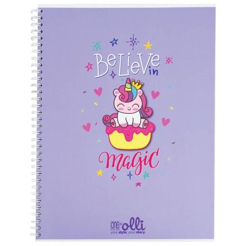 VARZI Olli X One Color "Funny Friends" Maxi-Heft A4, Spiralbindung, 100 g/m², 24 + 1 Blatt, illustrierter Einband, innen liniert 1R oder kariert 5 mm (Magic Unicorn Lineal 1R) von VARZI