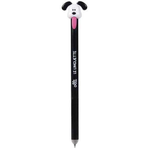 VARZI Olli radierbarer Stift – 0,7 mm Spitze, blaue oder rote Tinte, Öffnung mit Lasche, integrierter Radiergummi, buntes Design (Hund, Schwarz, blaue Tinte) von VARZI