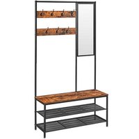 VASAGLE Garderobenbank mit Haken und Schuhrost HSR415B01 schwarz, vintagebraun Metall 98,0 cm von VASAGLE