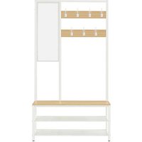 VASAGLE Garderobenbank mit Haken und Schuhrost HSR415W09 weiß, eiche Metall 98,0 cm von VASAGLE
