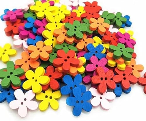 100 Stück 1,5 cm Holzknöpfe in Blumenform, Blumenform, 2 Löcher, Nähen, dekorative Knöpfe für Röcke, Kleider, Kleidung, DIY Handwerk von VASANA