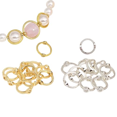 100 Stück 6,5 mm Doppelloch runde Perlenrahmen Metall Kreis Perlenverbindungen Perlen Charm Abstandshalter für Ohrring Armband Halskette Schmuckherstellung (Gold + Silber) von VASANA