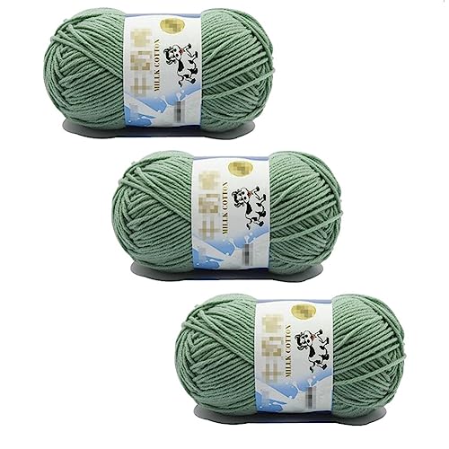 "VASANA „3 Rollen grünes Milchstrick-Baumwollgarn, glatt, weich, zum Selbermachen, Handstricken, Basteln, Häkelgarn für Schals, Pullover, Hüte, Schals (98 Yard/Rolle) von VASANA