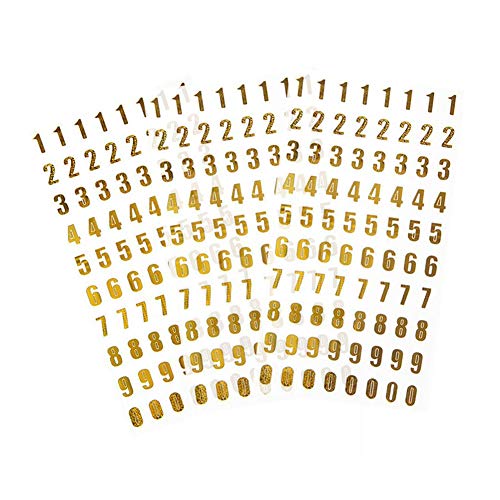 VASANA 6 Bögen selbstklebende goldene Zahlen Aufkleber Glitzer Zahlen Kit Dekoration Verzierung Etikett für DIY Handwerk Kunst Making Geschäft Adresse Zahl Geschenk Aufkleber von VASANA