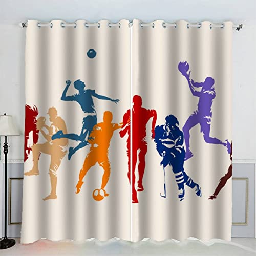 VASENA Kinderzimmer Vorhänge Basketball Sportler Fenstervorhang mit ösen Junge Mädchen Schlafzimmer Wohnzimmer Küche Verdunklungsvorhang 2-Set (150x166 cm) von VASENA