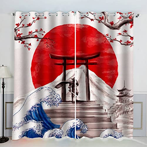 VASENA Kinderzimmer Vorhänge Japanische Kunst Japanischer Stil Fenstervorhang mit ösen Junge Mädchen Schlafzimmer Wohnzimmer Küche Verdunklungsvorhang 2-Set (150x166 cm) von VASENA