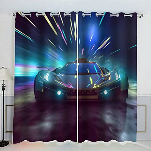 VASENA Sportwagen Vorhänge Blickdicht mit Ösen 2er Set Kindervorhänge 3D Gedruckt Rennauto Gardinen Modern Home Dekoration (183x214 cm) von VASENA