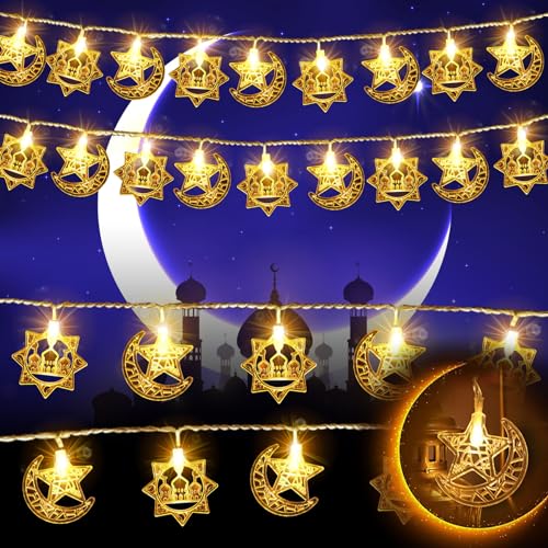VASIN Ramadan Lichterkette, Ramadan Eid Lichterkette, 4.5M 30 LEDs Stern Mond Muslim Ramadan Lichterkette, Lichterketten Ramadan Dekoration, Islam Festival Lichter Ramadan Dekoration für Außen Innen von VASIN