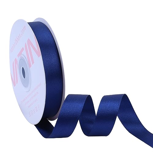 VATIN Dark Blue Double Face Satin Ribbon 15MM, 25 Meters Solid Colors Fabric Ribbon for Crafting, Gift Wrapping, Balloons, DIY Sewing Project, Hair Bows, Cake Decoration von VATIN