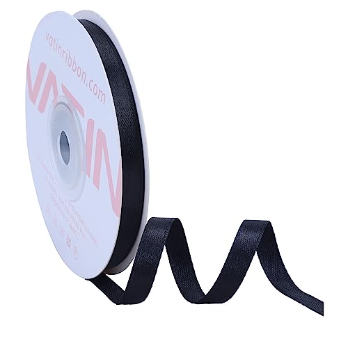 VATIN Doppelseitiges schwarzes Satinband, Polyester, 6 mm x 23 m, perfekt für Geschenkverpackungen, Haarschleifen, Party-Ballonbesatz, Kuchendekoration, Nähen und andere Bastelprojekte von VATIN
