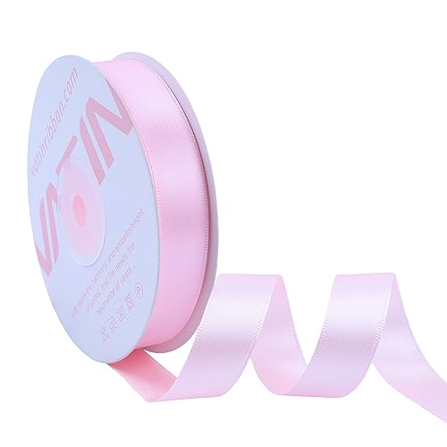 VATIN Light Pink Double Face Satin Ribbon 15MM, 25 Meters Solid Colors Fabric Ribbon for Crafting, Gift Wrapping, Balloons, DIY Sewing Project, Hair Bows, Cake Decoration von VATIN