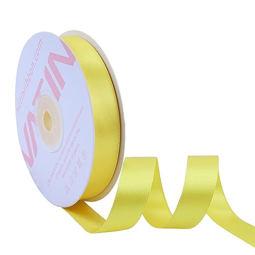 VATIN Yellow Double Face Satin Ribbon 15MM, 25 Meters Solid Colors Fabric Ribbon for Crafting, Gift Wrapping, Balloons, DIY Sewing Project, Hair Bows, Cake Decoration von VATIN