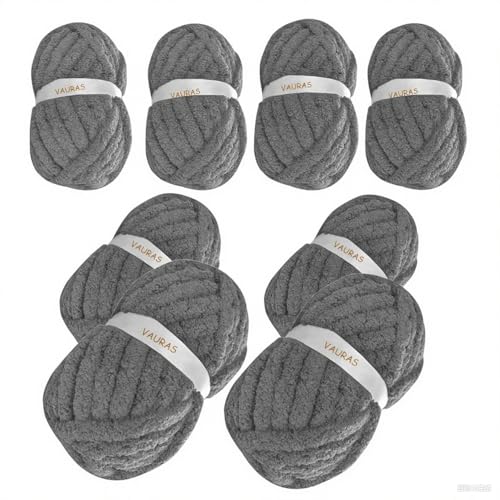 Chenille-Garn zum Handstricken, flauschiges Garn, DIY, Häkeln, grobes Garn, Jumbo, superweich, Grau, 2 kg Chenille-Garn zum Handstricken, flauschiges Garn, DIY, Häkeln, grobes Garn, Jumbo, superweich, Grau, 2 kg von VAURAS