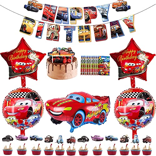 VAVICRAP 55 Stück Cars Thema Geburtstag Deko Car Geburtstagsdeko Jungen Mädchen Auto Folienballons mit Geschenktüte Plastik für Kindergeburtstage Kinderzimmer dekorationen Themenpartys von VAVICRAP