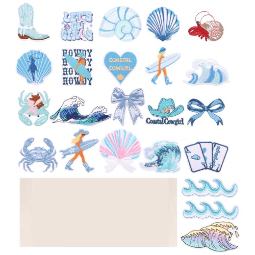 24 Stück Meerestiere Patches zum Aufbügeln Set,Bügelflicken mit Sommer und Meeresmotiven,Cowgirl-Motiv,Stickset,Multifunktionaler Stickpatch für Hut,Jeans,Jacken Rucksäcke,Hut(Stil 1,24pcs) von VAVPUP