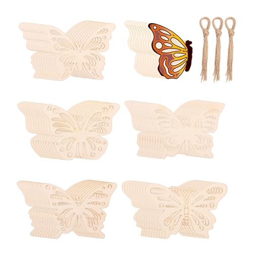 60 Stück Holz Schmetterlings,DIY Ornamente in Schmetterlingsform, vielseitige,glatte Oberfläche,unbehandelte Holzausschnitte zum Bemalen für DIY-Projekte,Basteln,Party-Dekoration(60,Protokollfarbe) von VAVPUP