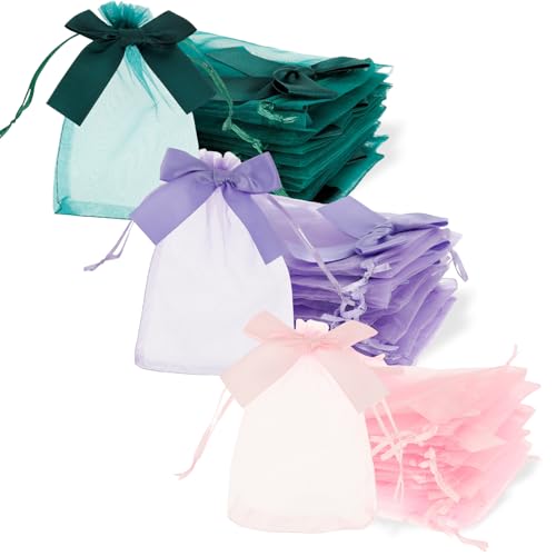 60 Stück transparente Organzasäckchen,10 * 15cm,Organzabeutel Bunt,Geschenkbeutel für Hochzeiten,elegante Schmuckbeutel,Kordelzugbeutel für Hochzeit Baby Shower Geburtstagsfeier(60) von VAVPUP