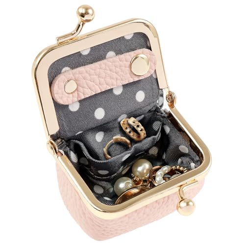 VAVPUP Schmuckschatulle Klein,Schmuckkästchen aus echtem Leder mit Kussverschluss,Retro Kussschloss Design,Reise Schmuck Etui,Tragbares Schmucketui für Ohrringe,Halsketten,Ringe,Ohrstecker(Rosa) von VAVPUP