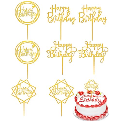 VBKITW 8 Pcs Gold Happy Birthday Cake Topper Set, Acryl Glitter Cupcake Topper für Geburtstagspartys Dekoration, Tortenstecker für Geburtstagsdeko für Mädchen, Kinder, Hochzeit, Mutter (Gold) von VBKITW
