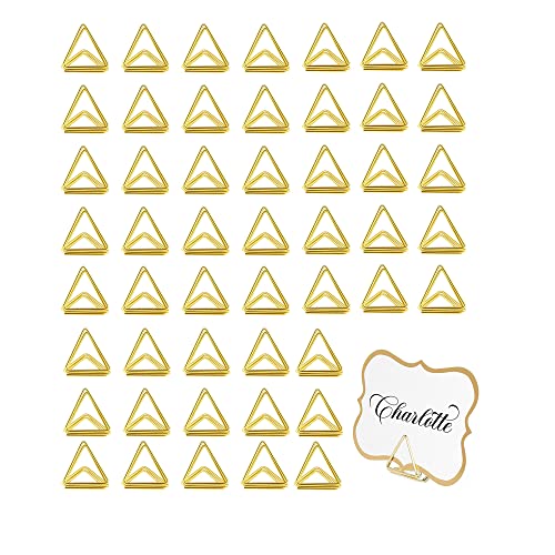 VBNZBK 50 Stück Dreieckiger Tischkartenhalter, Tischnummernhalter, Bildständer, Menükartenhalter, mit Goldfolienrand für Hochzeitstischkarten (Gold) von VBNZBK