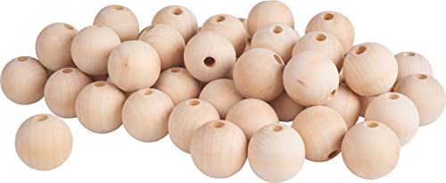 VBS XXL Holzkugeln durchgebohrt 50er oder 25er-Pack Holzperlen DIY Bastelperlen rund Holzbälle unlackiert Ø 35 mm, 50 Stück von VBS