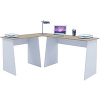 VCM my office Masola Schreibtisch weiß, sonoma-eiche rechteckig, 4-Fuß-Gestell weiß 135,0 x 105,0 cm von VCM my office