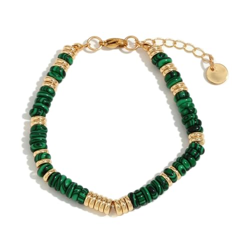 VCODWCSJO Modisches Temperament-Armband, Retro-Handschmuck, Perlen, fliegende Scheibe, Naturstein, Abstandshalter, Perlenarmband, Gold-Malachit VCODWCSJO Modisches Temperament-Armband, Retro-Handschmuck, Perlen, fliegende Scheibe, Naturstein, Abstandshalter, Perlenarmband, Gold-Malachit von VCODWCSJO
