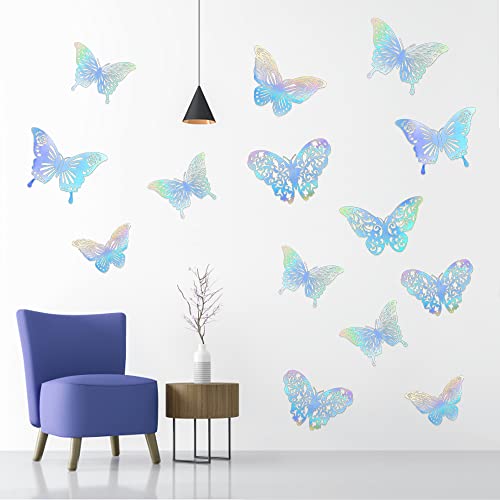 VCRANONR 60 Stück 3D Schmetterlinge Papier mit glänzenden Deko Schmetterling Abnehmbare Schmetterling Wanddeko 5 Arten SchmetterlingAufkleber für Wandtattoos, Hochzeitsfeier Glitzer Deko von VCRANONR