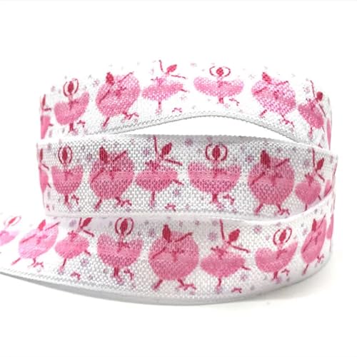 Gurtband, rosa, mit Ballett-Tanz-Aufdruck, for Umklappen, elastisches Cartoon-Muster, for Stirnband, Geschenkband, Party-Dekoration, Gurtband, 9,1 m, 16 mm FüR Diy-Projekte, Handarbeiten(P618) von VCSZYAFX