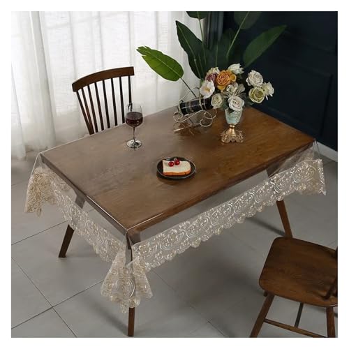 Tischfolie Durchsichtig PVC Tablecloth Embroidery Lace Transparency PVC Table Cloth Waterproof Oilproof Kitchen Dining Table Cover For Rectangular Table FüR Wohnzimmertisch Restaurant(Coffee color,120 von VCSZYAFX