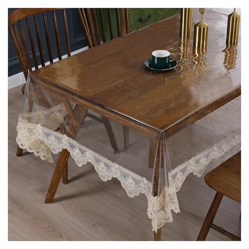 Tischfolie Durchsichtig PVC Tablecloth Embroidery Lace Transparency PVC Table Cloth Waterproof Oilproof Kitchen Dining Table Cover For Rectangular Table FüR Wohnzimmertisch Restaurant(Coffee color 1,1 von VCSZYAFX