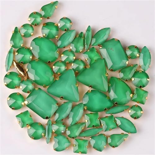 Aufnäher-Strasssteine, Glas-Krallen-Strasssteine, gemischte Formen, for Aufnähen, mehrfarbig, 50 Stück(50pcs Emerald) von VDCVADKYE