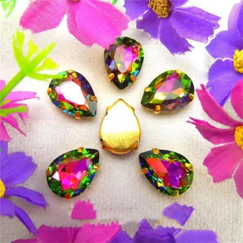 Aufnäher-Strasssteine, Strassperlen for Aufnähen, Glaskristall, Krallenfassung, Wassertropfen, Tränen, mehrfarbig, mehrere Größen, Packung mit über 1500 Stück(10x14mm 20pcs A10 Rainbow) von VDCVADKYE
