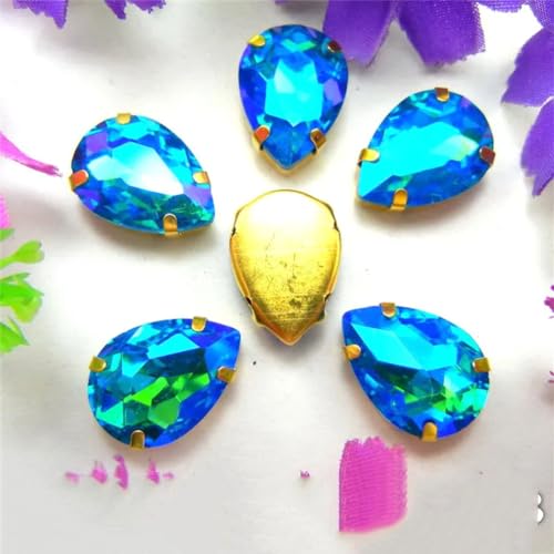Aufnäher-Strasssteine, Strassperlen for Aufnähen, Glaskristall, Krallenfassung, Wassertropfen, Tränen, mehrfarbig, mehrere Größen, Packung mit über 1500 Stück(10x14mm 20pcs A11 Aquamarine AB) von VDCVADKYE