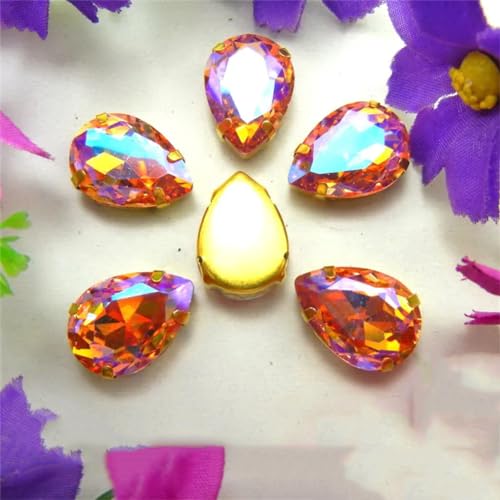 Aufnäher-Strasssteine, Strassperlen for Aufnähen, Glaskristall, Krallenfassung, Wassertropfen, Tränen, mehrfarbig, mehrere Größen, Packung mit über 1500 Stück(13x18mm 20pcs A12 Lt peach AB) von VDCVADKYE
