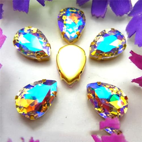 Aufnäher-Strasssteine, Strassperlen for Aufnähen, Glaskristall, Krallenfassung, Wassertropfen, Tränen, mehrfarbig, mehrere Größen, Packung mit über 1500 Stück(4x6mm 50pcs A6 Violet AB) von VDCVADKYE