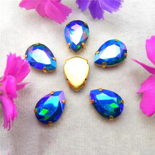 Aufnäher-Strasssteine, Strassperlen for Aufnähen, Glaskristall, Krallenfassung, Wassertropfen, Tränen, mehrfarbig, mehrere Größen, Packung mit über 1500 Stück(6x8mm 50pcs A1 Emerald AB) von VDCVADKYE