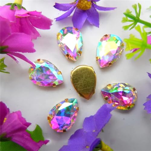 Aufnäher-Strasssteine, Strassperlen for Aufnähen, Glaskristall, Krallenfassung, Wassertropfen, Tränen, mehrfarbig, mehrere Größen, Packung mit über 1500 Stück(6x8mm 50pcs A15 Crystal AB) von VDCVADKYE