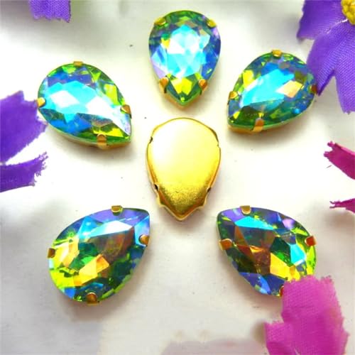 Aufnäher-Strasssteine, Strassperlen for Aufnähen, Glaskristall, Krallenfassung, Wassertropfen, Tränen, mehrfarbig, mehrere Größen, Packung mit über 1500 Stück(6x8mm 50pcs A7 Peridot AB) von VDCVADKYE