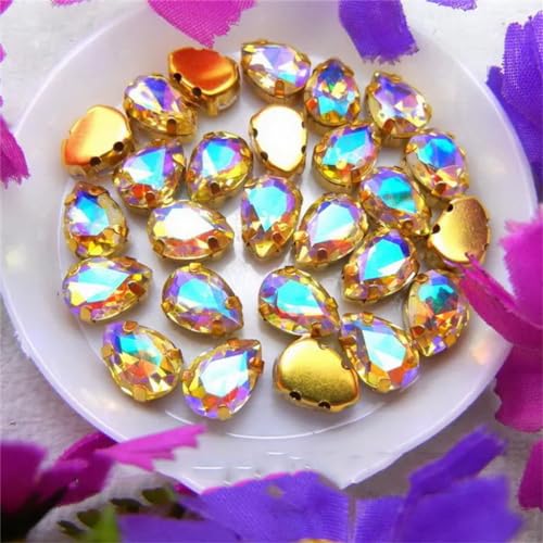 Aufnäher-Strasssteine, Strassperlen for Aufnähen, Glaskristall, Krallenfassung, Wassertropfen, Tränen, mehrfarbig, mehrere Größen, Packung mit über 1500 Stück(7x10mm 50pcs A14 Jonquil AB) von VDCVADKYE