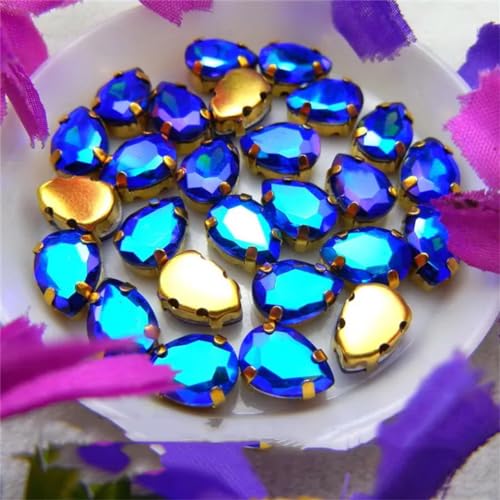 Aufnäher-Strasssteine, Strassperlen for Aufnähen, Glaskristall, Krallenfassung, Wassertropfen, Tränen, mehrfarbig, mehrere Größen, Packung mit über 1500 Stück(7x10mm 50pcs A5 Sapphire AB) von VDCVADKYE