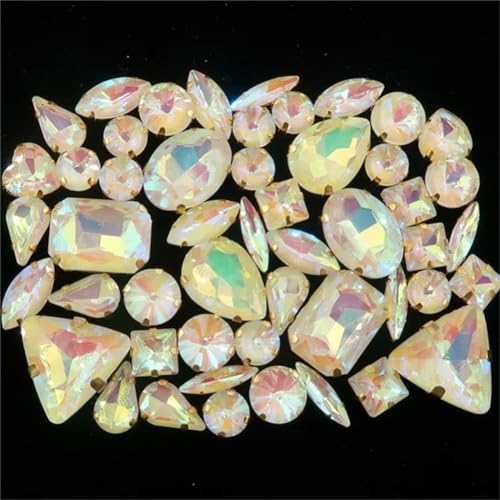 Aufnäher-Strasssteine, Strasssteine, flache Rückseite, for Aufnähen, goldfarbene Kralle, gemischte Formen, AB-Glas, 50 Stück, mehrfarbig(A24 Jonquil AB) von VDCVADKYE