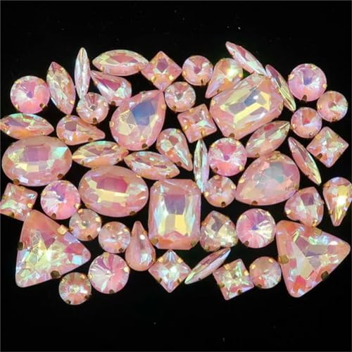 Aufnäher-Strasssteine, Strasssteine, flache Rückseite, for Aufnähen, goldfarbene Kralle, gemischte Formen, AB-Glas, 50 Stück, mehrfarbig(A33 Lt peach AB) von VDCVADKYE