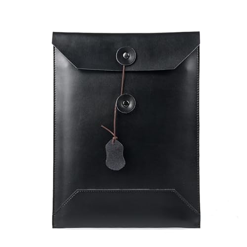 Lederumschlag Dokumententasche, Dokumentenhalter aus Leder, Umschlaghülle, Clutch, Kordelzug, Computertasche, Schwarz, 37 x 27 x 0,5 cm Lederumschlag Dokumententasche, Dokumentenhalter aus Leder, Umschlaghülle, Clutch, Kordelzug, Computertasche, Schwarz, 37 x 27 x 0,5 cm von VDCVADKYE