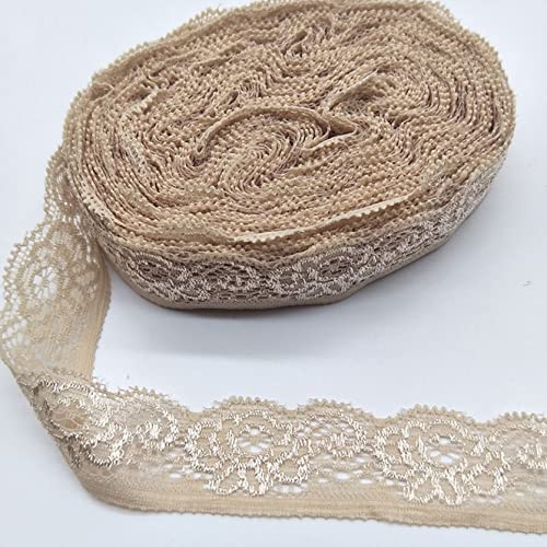 Spitzenborte,Spitzenband 10 Yards Stretch-Spitzenbesatz, elastisches Spitzenband, hohler Spitzenstoffbesatz, bestickt for Heimwerkerarbeiten, Nähen(Light Coffee) von VDCVADKYE