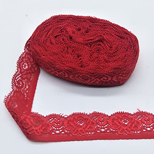 Spitzenborte,Spitzenband 10 Yards Stretch-Spitzenbesatz, elastisches Spitzenband, hohler Spitzenstoffbesatz, bestickt for Heimwerkerarbeiten, Nähen(Red) von VDCVADKYE