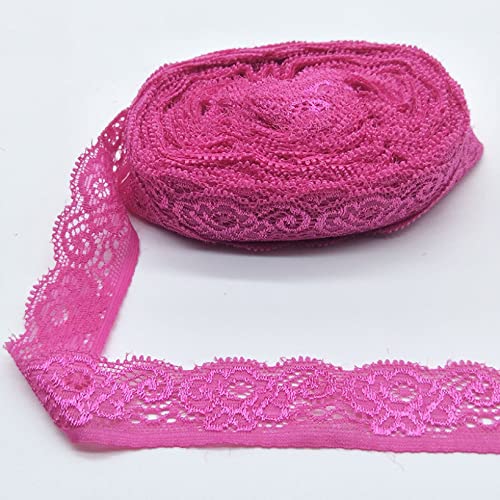 Spitzenborte,Spitzenband 10 Yards Stretch-Spitzenbesatz, elastisches Spitzenband, hohler Spitzenstoffbesatz, bestickt for Heimwerkerarbeiten, Nähen(Rose Red) von VDCVADKYE