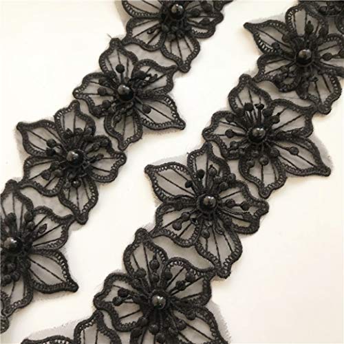 Spitzenborte,Spitzenband 3D-Stickerei-Spitzenband, wasserlöslich, bunte Blumen, Perlendekoration for Heimwerker, Nähen, Kleidungszubehör(Black) von VDCVADKYE