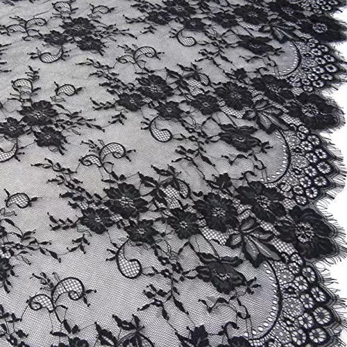 Spitzenborte,Spitzenband Klassische Spitzenbesätze, 59" superbreiter Netz-Spitzenstoff mit Blumenmuster for Hochzeit, Brautschleier, Nähzubehör(Black) von VDCVADKYE